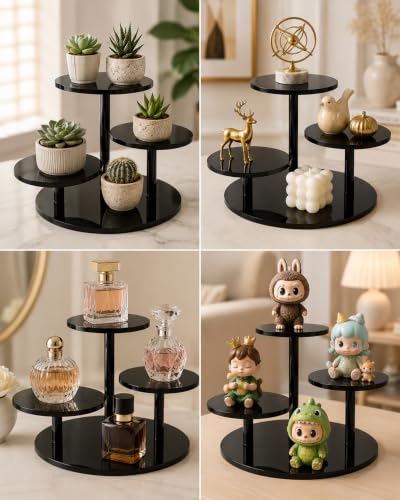 3-Tier Acrylic Display Riser for Lego Botanical, Figurine Stand - color: 5mm thickness- All Black