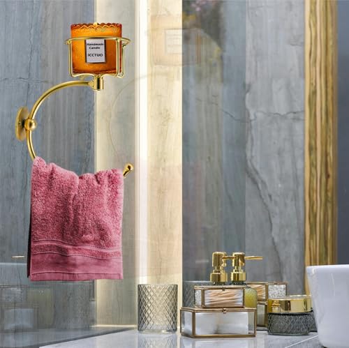 Gold Hand Towel Holder for Bathroom Wall, Towel Hook with Wall Candle Holder,Elegent Towel Ring Rose Gold, Sturdy Towel Rack Wall Mounted Hanger for Bathroom - color: Gold