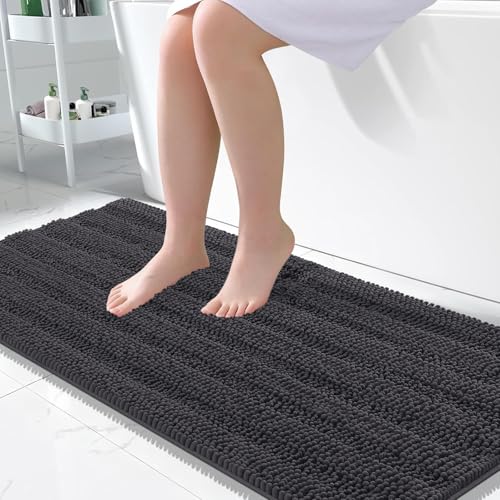 OLANLY Thick Large Bathroom Rugs 50x30, Soft Chenille Bath Rugs, Dark Grey - color: Dark Grey, size: 50" X 30"