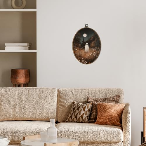 OINDADE Halloween Fall Ghost Oval Wall Art Decor, Dark Cottagecore Cute Ghost Wall Art Hanging Decor, Fall Halloween Spooky Season Ghosts Framed Canvas Artwork for Living Room Bedroom, 8.8x11.5in - color: Color-14