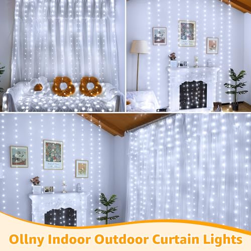 Ollny Curtain Lights 300LED 9.8ftx9.8ft, Connectable IP67 Waterproof - color: Cool White, size: 9.8 ft