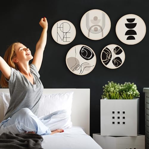 Qunclay 5 Pcs Boho Wall Decor Wood Circle Wall Art Set, Classic - style: Classic