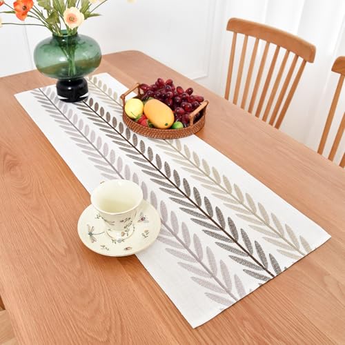 NEWISHER Rustic Farmhouse Embroidered Fall Table Runner 13x36 inch - color: Coffee Leaf, size: 13x36 Inch