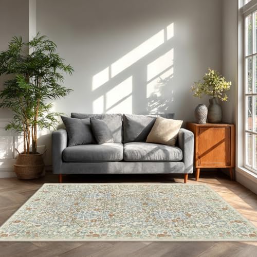 5x7 Washable Area Rugs for Living Room Soft Carpet (Beige Blue) - color: Beige Blue, size: 5' x 7' (Rectangular)