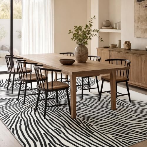 YIHOUSE 5×7Ft Area Rugs, Abstract Washable Rug, Modern Black and White Rug for Bedroom Living Room Dining Room Office Playroom Nursery, Nonslip Throw Non-Shedding Thin Contemporary Striped Rugs - color: Modern Lines Beige, size: 5' x 7' (Rectangular)
