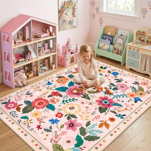 RELEANY Floral Washable 8x10 Area Rugs Pink - color: Pink, size: 8' x 10' (Rectangular)