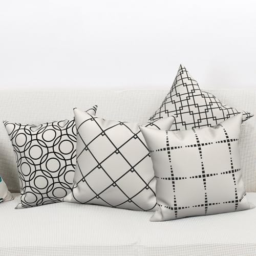 4 Pcs/Set Geometric Throw Pillow Covers Modern Geometric Lines Round Square Pattern Black White Minimalist Linen Cushion Case for Home Outdoor Couch Sofa Farmhouse Decor, 16"x16" - color: Geometric 3, size: 16" x 16" (Pack of 4)