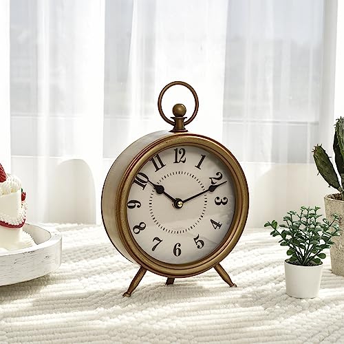 Antique Gold Finish Mantel Clock – Vintage Gold Table Clock on Stand, Decorative Desk and Shelf Clock, Rustic Mantel Clock Non-Ticking 10.3 * 7.3 inch - color: Gold, size: 10.3"H