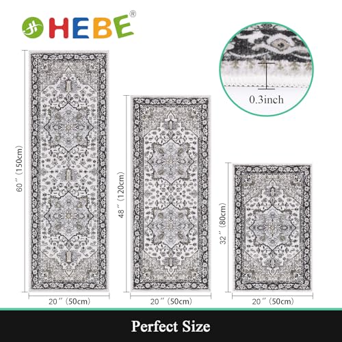 HEBE Boho Kitchen Rugs Set of 3, Non Slip Washable Kitchen Mats for Floor - color: Black/Brown, size: 20"x32"+20"x48"+20"x59"