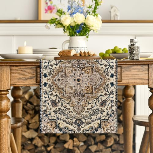 Artoid Mode Dark Blue Boho Bohemia Style Table Runner, Country Rustic Farmhouse Magical Halloween Kitchen Dining Table Decoration for Home Party Decor 13x72 Inch - color: Dark Blue, size: 13" x 72", Table Runner