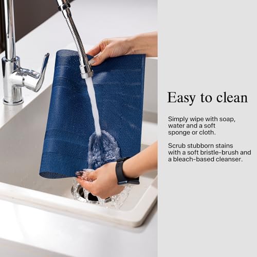 Placemats Set of 6 - Easy Clean Woven Vinyl Placemats for Dining Table, Indoor/Outdoor Place Mats, Washable PVC Table Mats(Navy Cube) - color: C-navy Cube