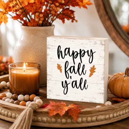Fall Decorations for Home Fall for Jesus He Never Leaves Wood Sign - color: FALL31