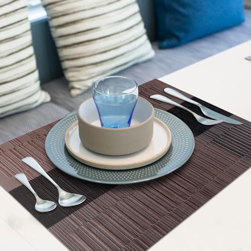 Aofmee Table Runner and Placemats Set of 6 Washable, Heat Resistant Place Mats with Table Runner, Woven Vinyl Table Placemats for Dining Table, Stain Resistant Kitchen Table Mats Sets, Easy to Clean - color: Brown, size: Set of 7