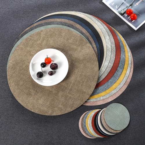 Myir JUN 14" Round Placemats Set of 4, Reversible Dual-Color Place Mats - color: Gray Yellow