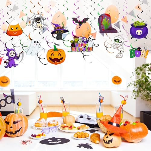 Censen 53 Pcs Halloween Hanging Swirl Decorations - Hanging Halloween Ceiling Streamers Happy Boo Day Witch Pumpkin Ghost Cutout Swirl for Indoor Outdoor Office Supplies(Cute) - style: Cute Style