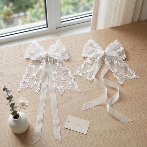 White Lace Bow Curtain Tiebacks 6-Pack, Vine Floral Curtain Holdbacks - color: White Vine Floral