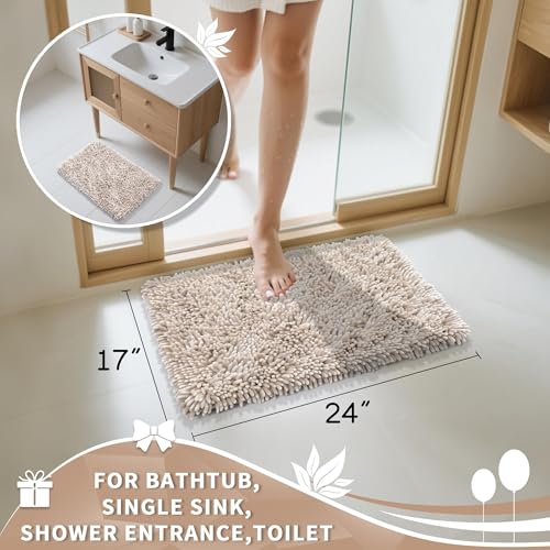 Yimobra Chenille Bathroom Rugs Non Slip, Extra Thick Soft Absorbent Bath Rug, Machine Washable Quick Dry Bath Mat for Bathroom Floor, Tub and Shower, Home Decor Accessories, 24x17, Khaki - color: Khaki, size: 24" X 17"