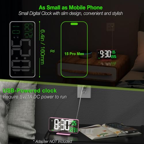 KOSUMOSU Pink Digital Clock 6.7in Desk Clock with Dual Alarm Clock, Dimming, 12/24h, Date, Day of Week, Temp, Digital LED Clock, Alarm Clock for Table, Digital Calendar Table Clocks for Bedrooms - color: Pink Clock