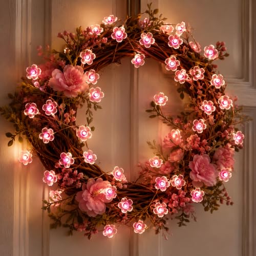 USB & Battery Powered 10ft 30 LED Cherry Blossom String Lights Party Decor - color: 13ft Pink Flower Lights