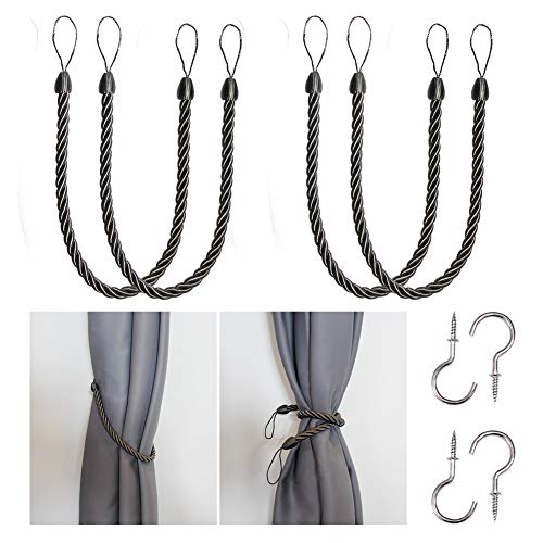BEL AVENIR Curtain Tiebacks Ropes Tie-Backs,Handmade Holdbacks(Charcoal,4P) - color: Charcoal, size: 4pack