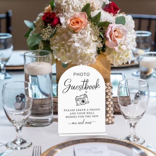 Acrylic Wedding Sign Photo Guestbook Sign for Wedding Wedding Signs for Ceremony Modern Calligraphy Arch Acrylic Table Top Sign for Wedding Reception and Event Party Table(white) - color: Photo Guestbook