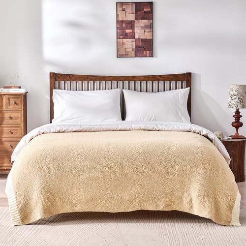 CozeCube Reversible Knitted Throw Blanket, Beige White Melange 50"x60" - color: M-khaki Tan, size: 50"x60"