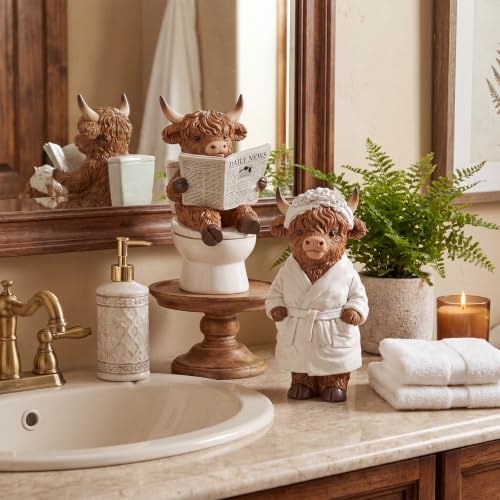 Karenhi 2 Pcs Highland Cow Figurines, Funny Bathroom Resin Statues Decor - style: Bathroom