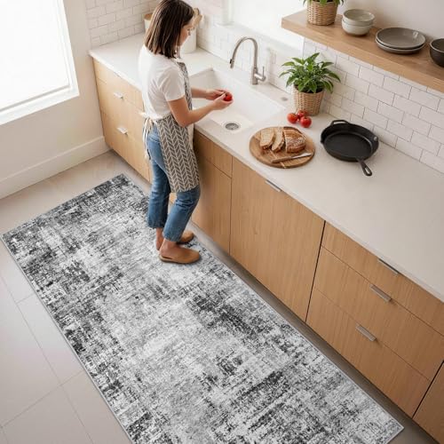 2x6 Washable Kitchen Runner Rug: Abstract Non Slip Throw Door Mat Black - color: Black, size: 2' x 6' (Runner)