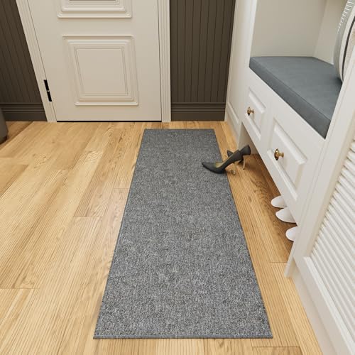 Ottomanson Door Mat Indoor Entryway Runner Rug – Non-Slip Durable Low-Pile Runner with Stain-Resistant Surface, 20" x 59", Gray - color: Grey