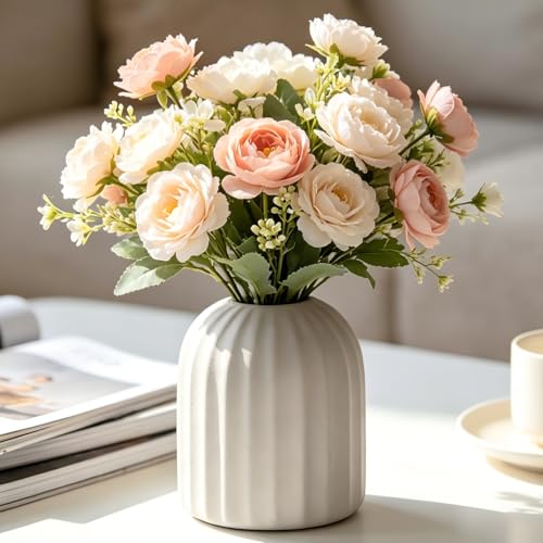 Nawaza Ceramic Flower Vase 3.7" Small White Farmhouse Table Vase - color: White-v25