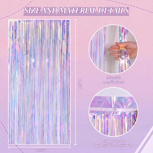 DECOCKRAT 3 Pack Foil Fringe Backdrop - Iridescent Shiny Tinsel Curtains for Party Decoration/Photo Booth Props - 3.3x8.2 FT Metallic Foil Backdrop for Birthday, Wedding, Graduation, Christmas. - color: Iridescent