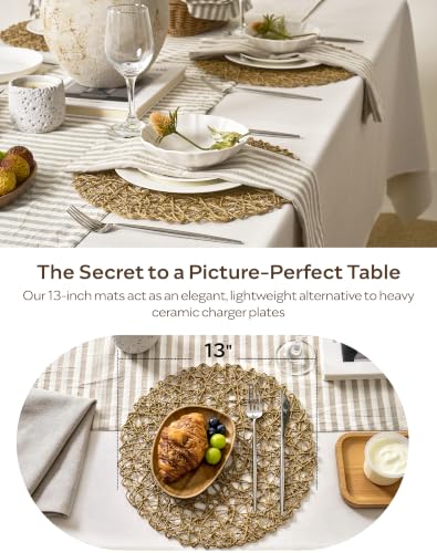 Round Bohemian Woven Paper Placemats Set of 12, Coffee - color: Coffee, size: Set of 12