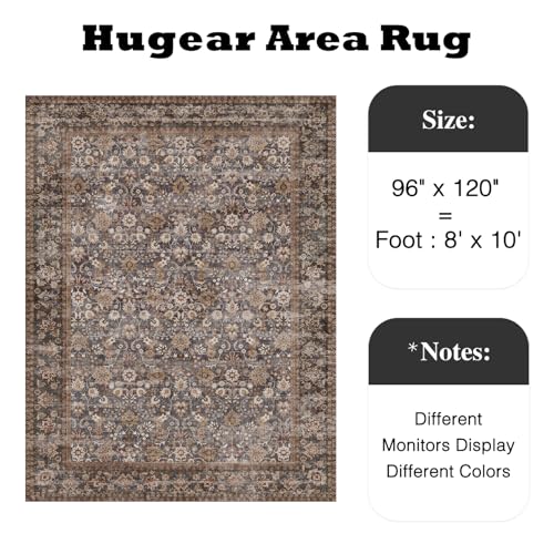 HUGEAR 8x10 Brown Blue Vintage Floral Washable Area Rug for Living Room - color: Floral | Brown/Blue, size: 8' x 10' (Rectangular)