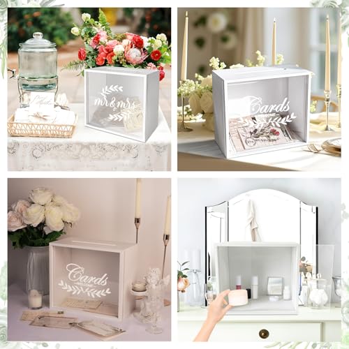 OurWarm White Wooden Wedding Card Box for Reception with Acrylic Window - color: White
