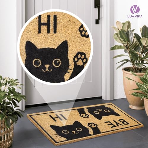 Funny Coir Door Mats Outside and Inside, Hi Bye Cat, 17 x 30 in - color: Hi Bye Cat