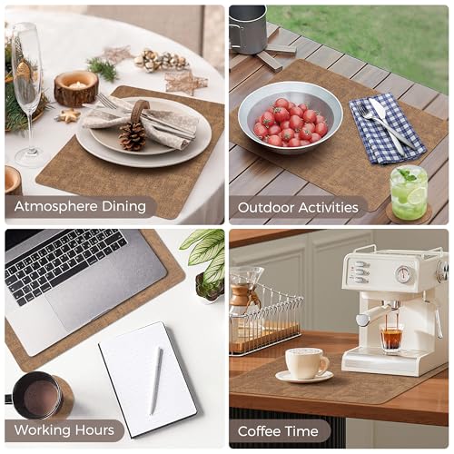 NCUE Vinyl Placemats Set of 4, 17"x12" Wipeable Place Mats with Coasters - color: Light Brown, size: Set of 4