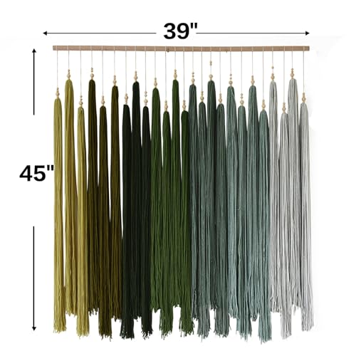 Macrame Wall Hanging Large Geometric Handmade Beaded Tassel Decor 39"W*45"L - color: Green1