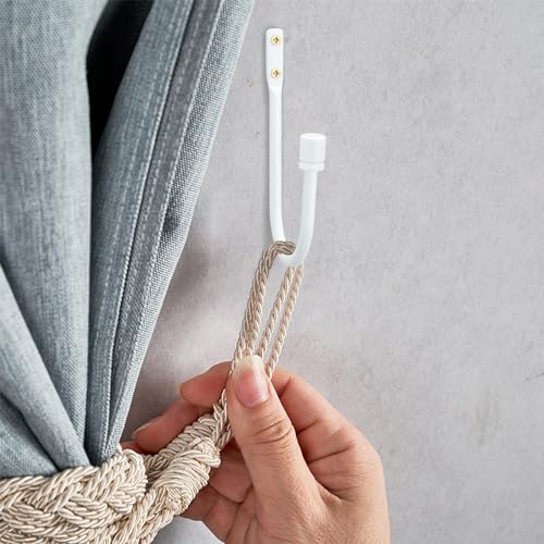 2Pcs Curtain Holdbacks, Metal U Shaped Hook Wall Mounted, Tassel Curtain Tieback Hook, Drapery Tiebacks, Curtain Accessories, Decorative Curtain Drapery Holdback (White) - color: White-columnar