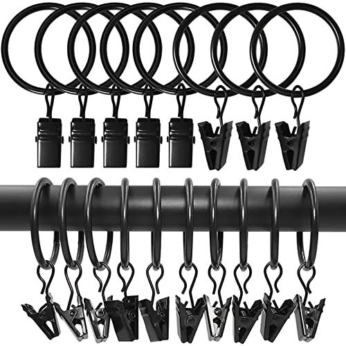 LLPJS Curtain Rings with Clips, 1.26 inch ID, 100 Pack, Black - color: Black, size: 1.26" I D Set of 100