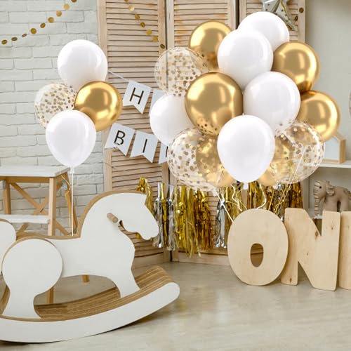 Patimate White and Gold Balloons Set 50 pcs 12 inch - color: White Gold
