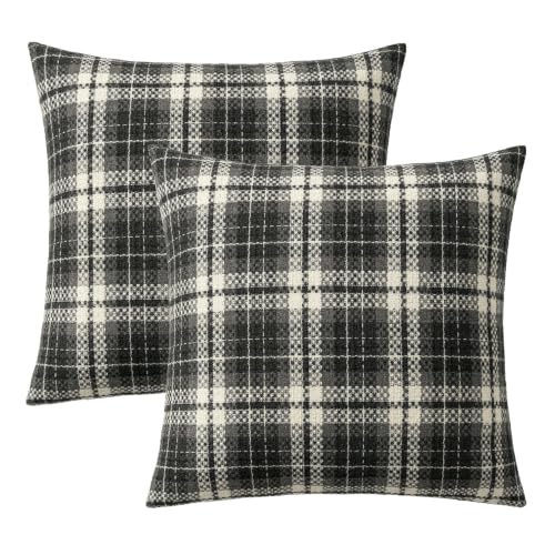 MIULEE Tartan Plaid Throw Pillow Covers Fall 20x20 Inch Black - color: Black, size: 20" x 20" (Pack of 2)