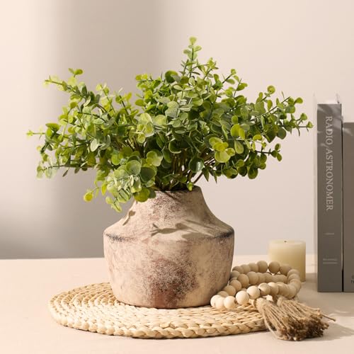 5.3 Inch Small Terracotta Vintage Ceramic Flower Vase, Short Distressed Washed Farmhouse Matte Vase, Table Centerpiece for Living Room Entryway Kitchen Bathroom, Fits Dried Pampas Grass(Terracotta) - color: 105-terracotta