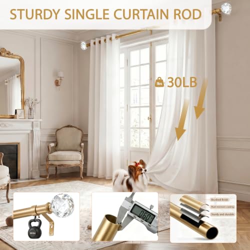 46-148" Gold Curtain Rods for window, 1" with Crystal Diamond Ball Finials