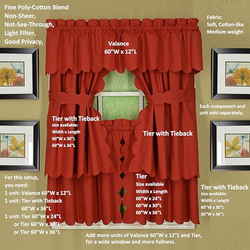 Today's Curtain, Orleans Scallop Curtain, Brick Red Valance, 60" W x 12" L, Brick Red - color: Brick Red, size: 60"W x 12"L (Pack of 1)