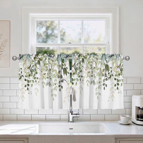 Sage Green Eucalyptus Leaves Window Valance 2 Panels, 36x26 in - color: Eucalyptus Leaves-green, size: 26"W x 36"L (Pack of 2)