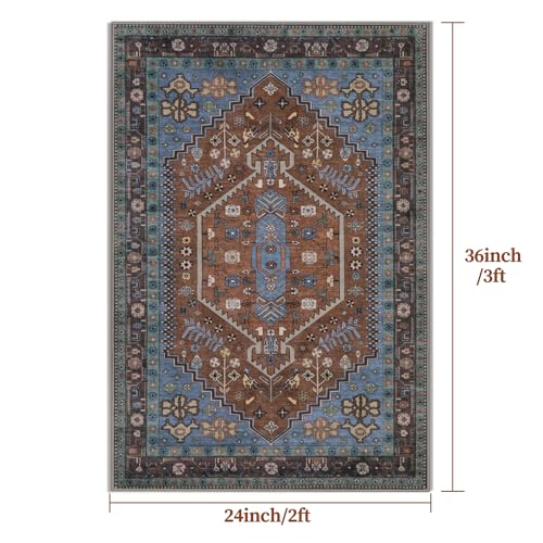 Ciicool 2x3ft Small Area Rug,Washable Boho Thin Mat for Entryway Kitchen - color: Brown/Blue, size: 2' X 3' (Rectangular)