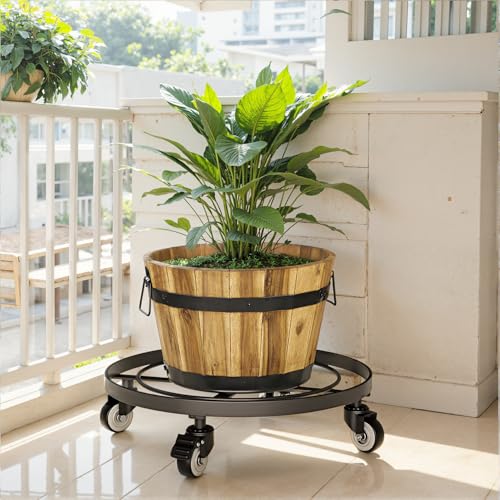 Idzo 14 Inch Heavy Duty Trolley Round Square Metal Plant Caddy, Black for Plant Pots Indoor and Outdoor - color: ROUND SQUARE METAL BLACK, size: 14 INCH