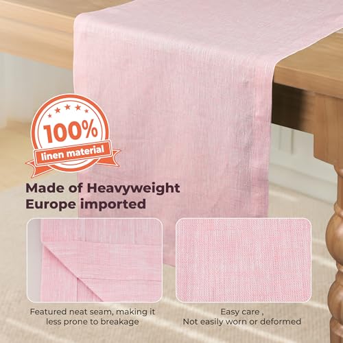 Pink Linen Table Runner 14 x 108 Inch, 100% Pure Linen, Farmhouse Style, Washable, Rustic Table Decor for Wedding Party, Dining Table, Coffee Table, Dresser, Kitchen, Everyday & Holiday Use - color: Bubblegum Pink, size: 14 X 108 inch