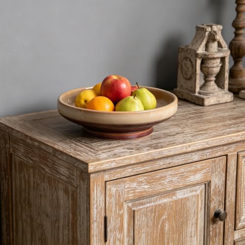 Ceramic Fruit Bowl for Kitchen Counter,Decorative Pedestal Bowl for Table Countertop,Japanese Stye Large Footed Serving Bowl,10.2 Inch (Brown) - color: Brown