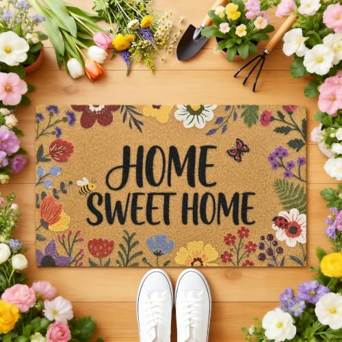 Home Sweet Home Floral Front Door Mat Non-Slip Welcome Mat 17x29 in - color: Home Sweet Home